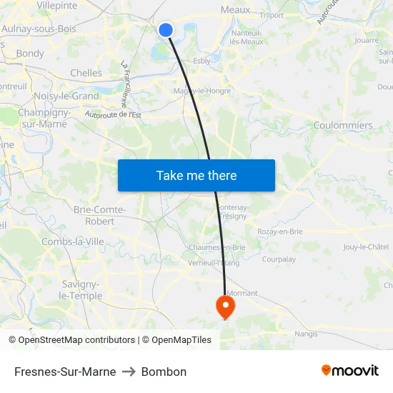 Fresnes-Sur-Marne to Bombon map