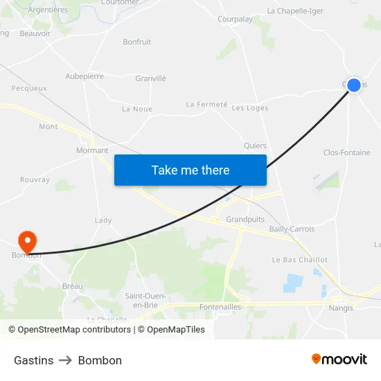 Gastins to Bombon map