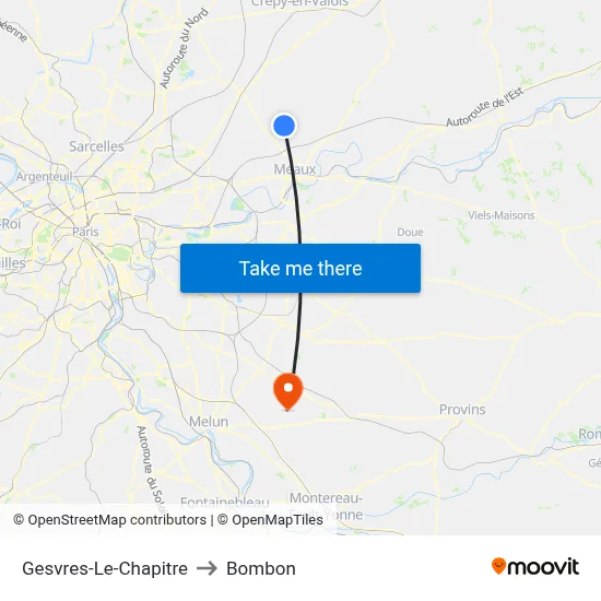 Gesvres-Le-Chapitre to Bombon map