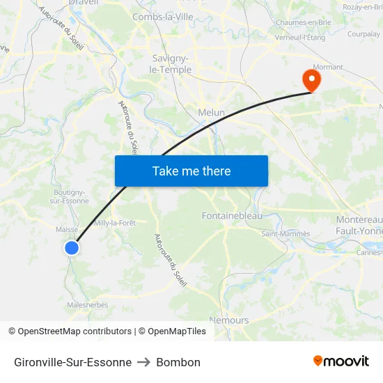 Gironville-Sur-Essonne to Bombon map