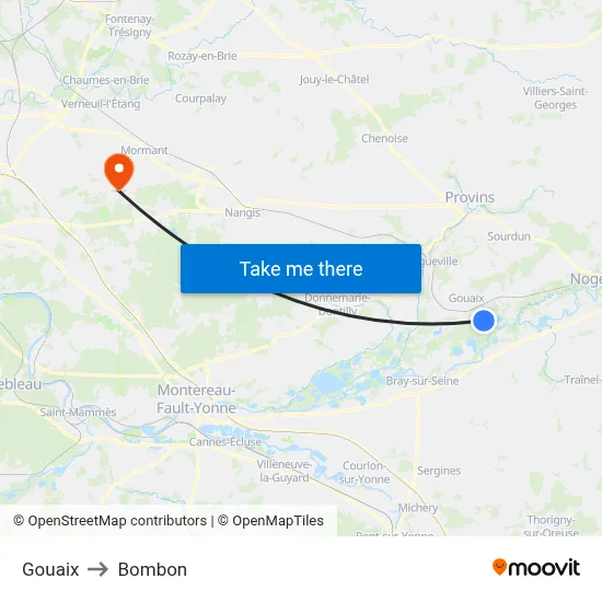 Gouaix to Bombon map