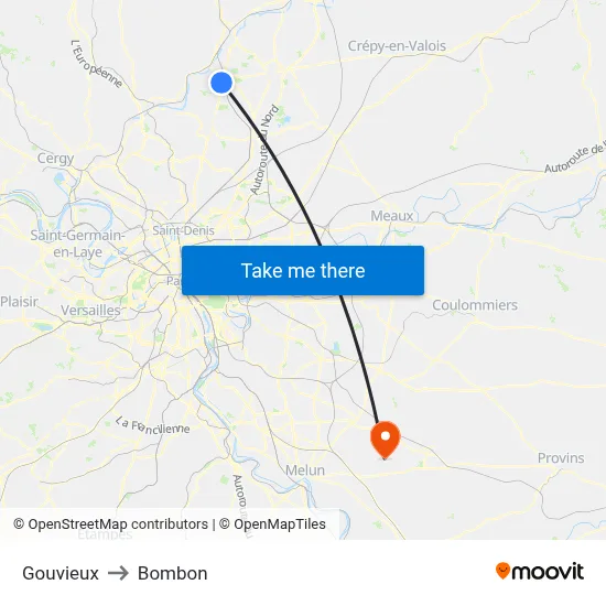 Gouvieux to Bombon map