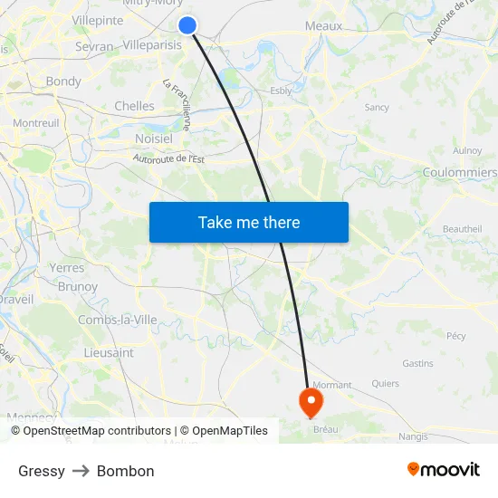 Gressy to Bombon map