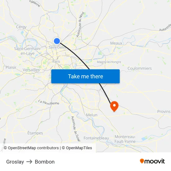 Groslay to Bombon map