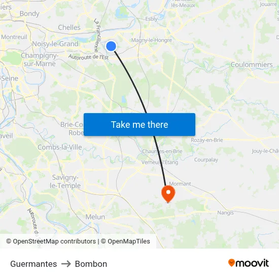 Guermantes to Bombon map
