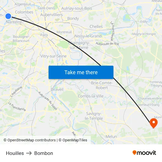 Houilles to Bombon map