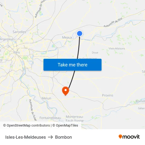 Isles-Les-Meldeuses to Bombon map