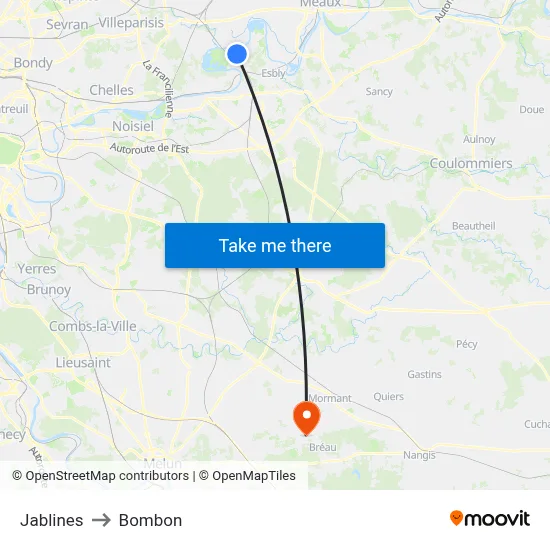 Jablines to Bombon map
