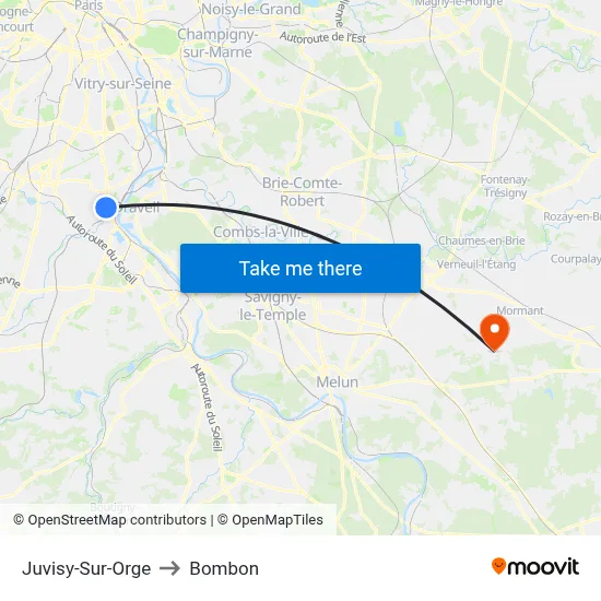 Juvisy-Sur-Orge to Bombon map