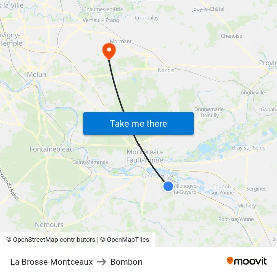 La Brosse-Montceaux to Bombon map