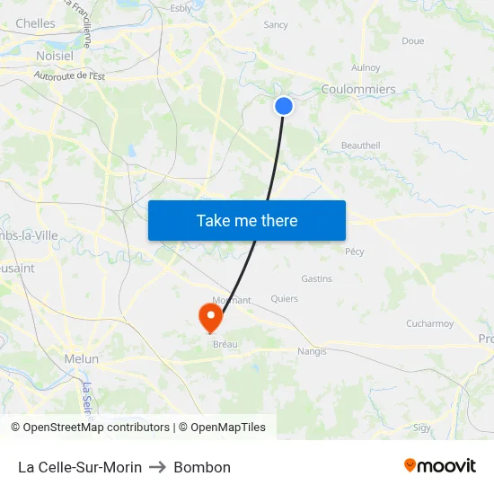 La Celle-Sur-Morin to Bombon map