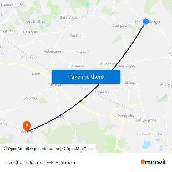 La Chapelle-Iger to Bombon map