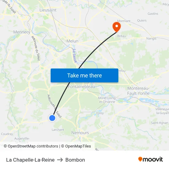 La Chapelle-La-Reine to Bombon map
