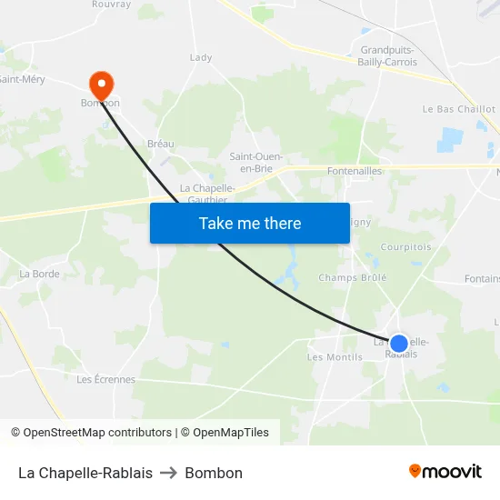 La Chapelle-Rablais to Bombon map