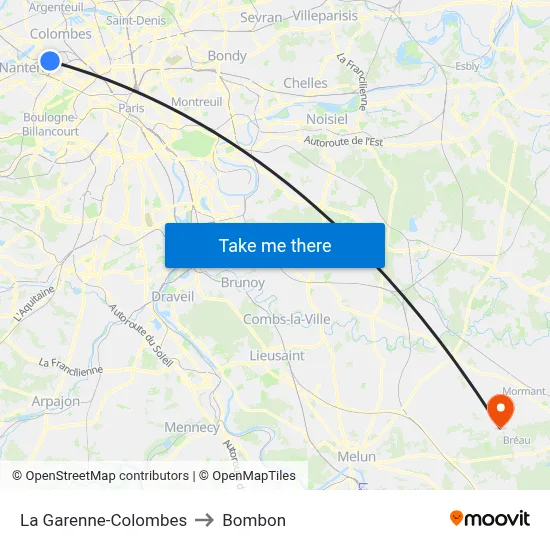 La Garenne-Colombes to Bombon map