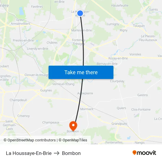 La Houssaye-En-Brie to Bombon map