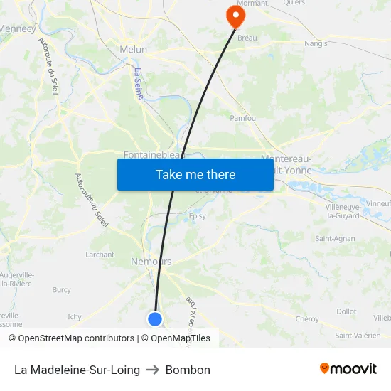 La Madeleine-Sur-Loing to Bombon map