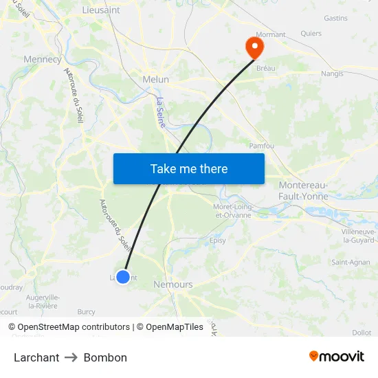 Larchant to Bombon map