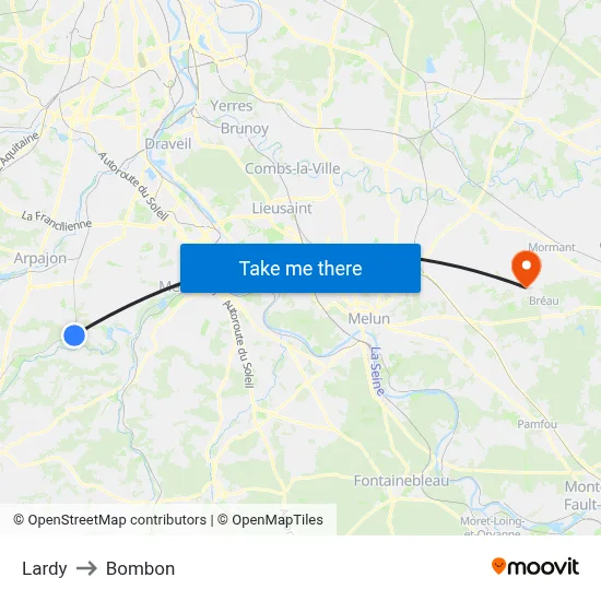 Lardy to Bombon map