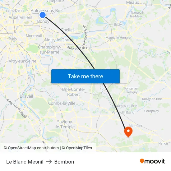 Le Blanc-Mesnil to Bombon map
