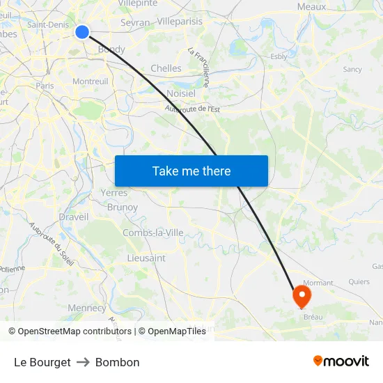 Le Bourget to Bombon map