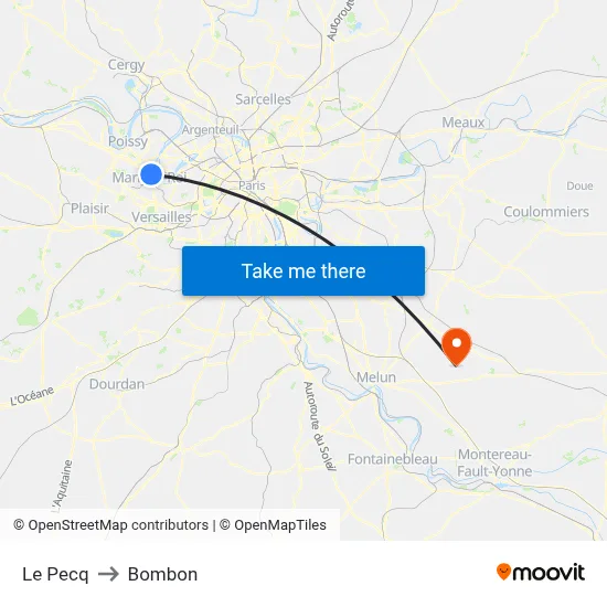 Le Pecq to Bombon map