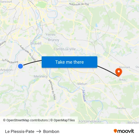 Le Plessis-Pate to Bombon map
