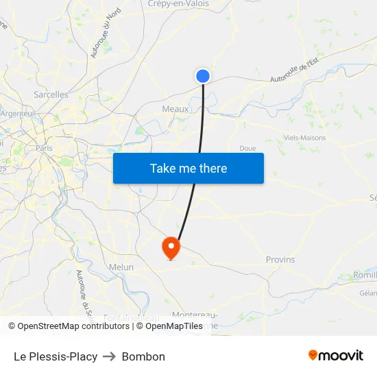 Le Plessis-Placy to Bombon map