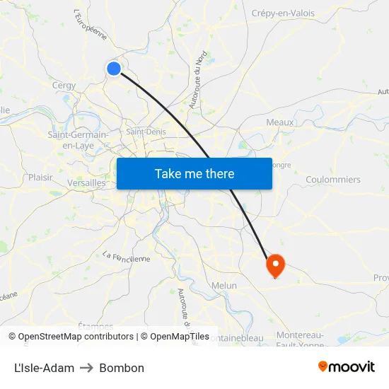 L'Isle-Adam to Bombon map