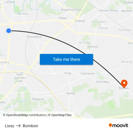 Lissy to Bombon map