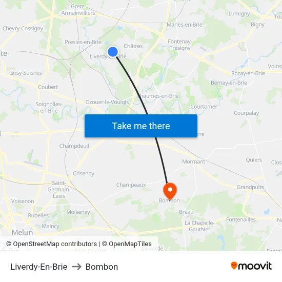 Liverdy-En-Brie to Bombon map