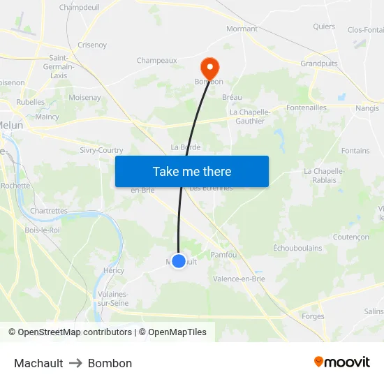 Machault to Bombon map