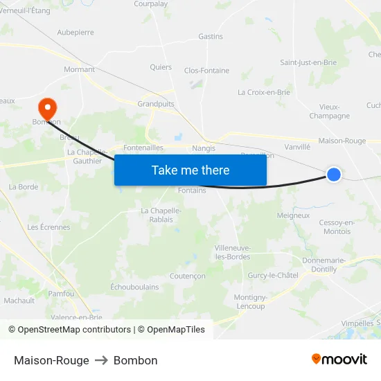 Maison-Rouge to Bombon map