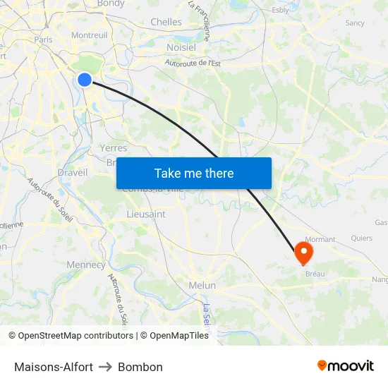 Maisons-Alfort to Bombon map