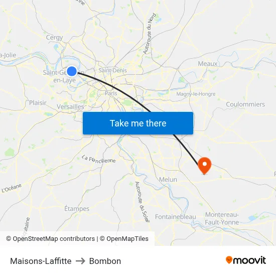 Maisons-Laffitte to Bombon map