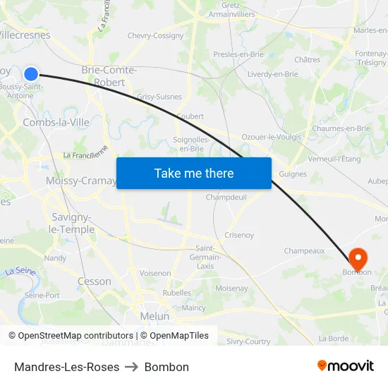 Mandres-Les-Roses to Bombon map