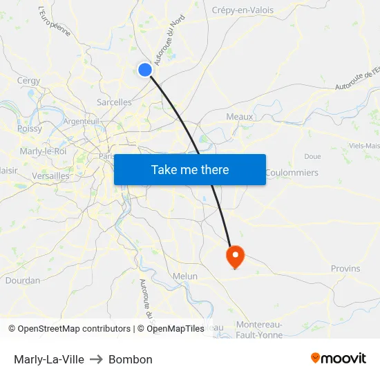 Marly-La-Ville to Bombon map