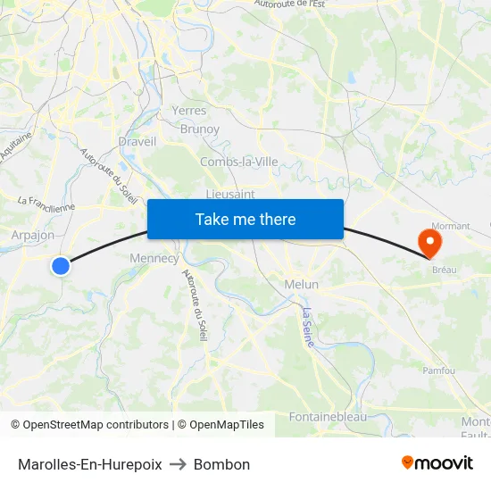 Marolles-En-Hurepoix to Bombon map