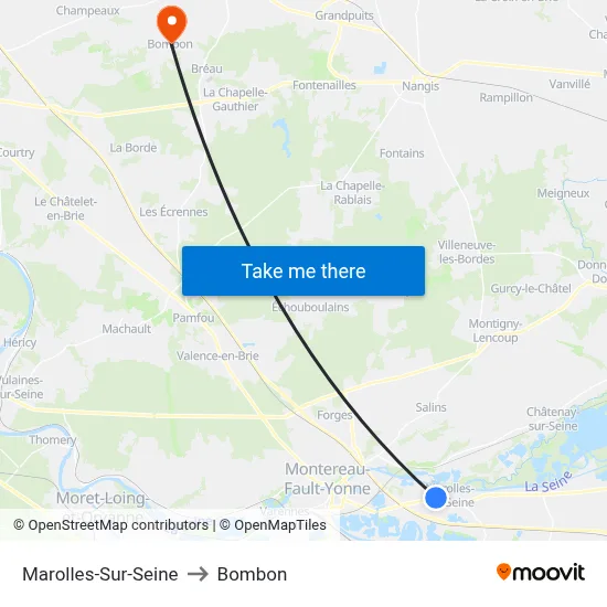 Marolles-Sur-Seine to Bombon map