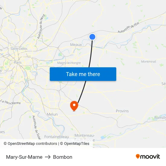 Mary-Sur-Marne to Bombon map