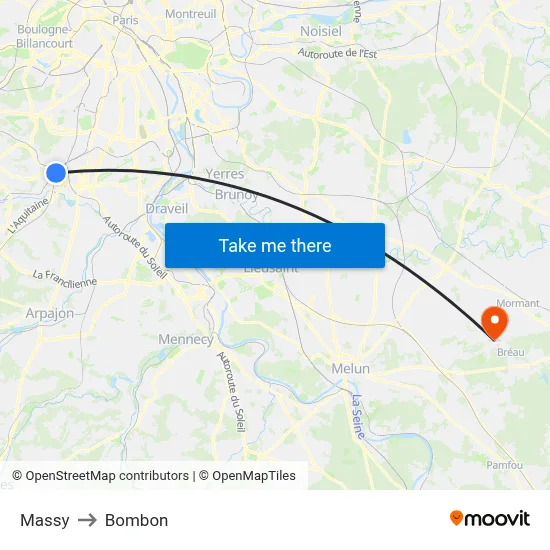 Massy to Bombon map
