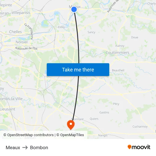 Meaux to Bombon map