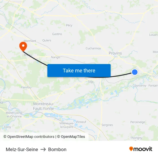 Melz-Sur-Seine to Bombon map