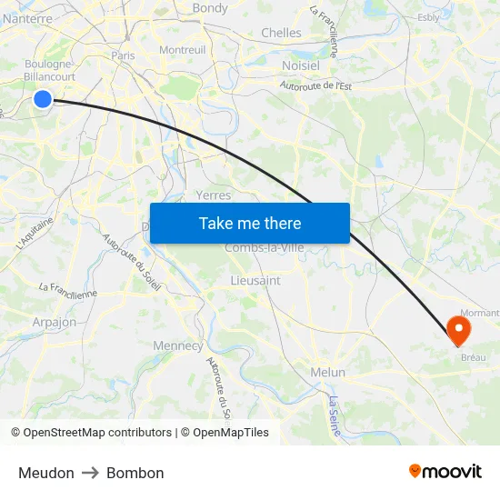 Meudon to Bombon map