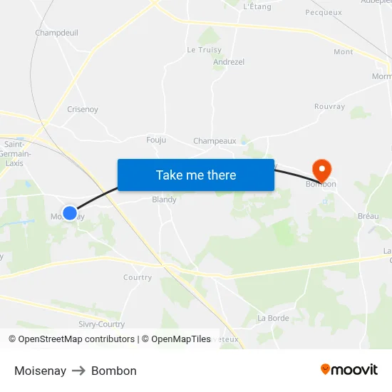 Moisenay to Bombon map