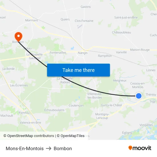 Mons-En-Montois to Bombon map