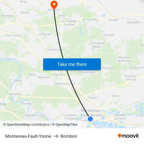 Montereau-Fault-Yonne to Bombon map