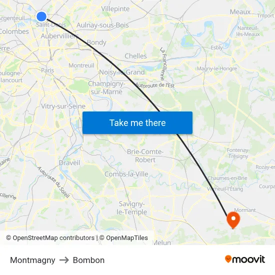 Montmagny to Bombon map