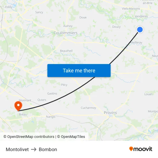 Montolivet to Bombon map