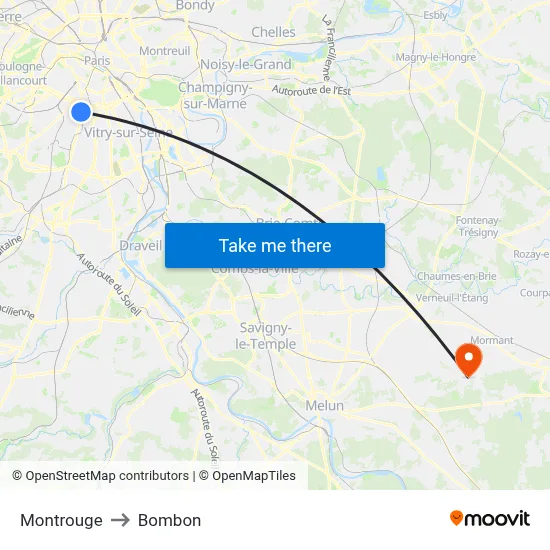 Montrouge to Bombon map